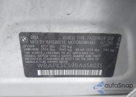 2011 BMW 328I xDrive z USA, uszkodzony, nr VIN WBAPK5C59BA658035